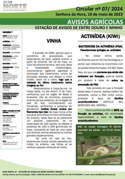 AVISOS AGR&Iacute;COLAS - ESTA&Ccedil;&Atilde;O DE AVISOS DE ENTRE DOURO E MINHO