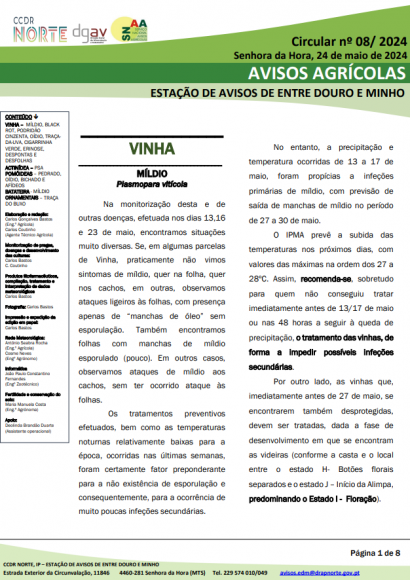 AVISOS AGR&Iacute;COLAS - ESTA&Ccedil;&Atilde;O DE AVISOS DE ENTRE DOURO E MINHO